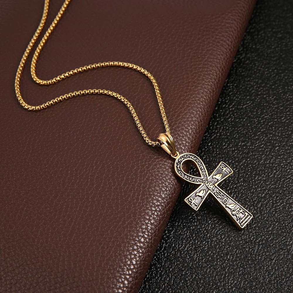 HZMAN Stainless Steel Large Ankh Cross Pendant Ancient